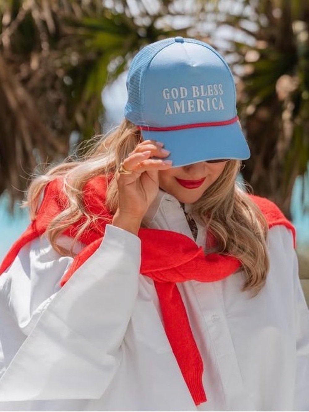 Living Fully Co Sold out hat - God Bless America Light Blue Trucker Hat